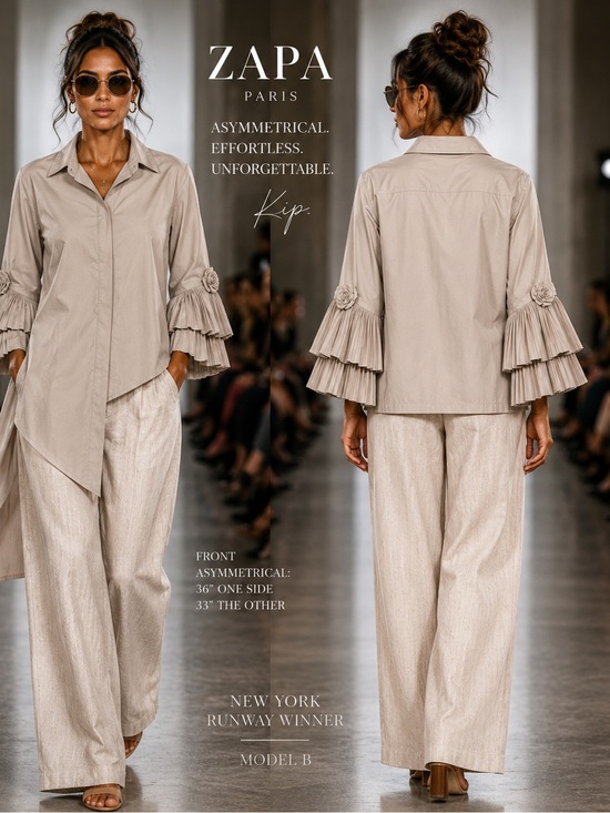 Zapa Tops - ZAPA, Paris Stone Cotton Blend Shirt, Tiered Bell Sleeves French Size Medium